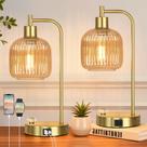 Conjunto de 2 Luminárias de Mesa Vintage Industrial QiMH com Portas USB e Dimerização Conjunto de 2 Luminárias de Mesa Vintage Industrial QiMH com Portas USB e Dimerização