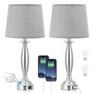 Conjunto de 2 Luminárias para Quarto - Abajur de Cabeceira Touch com USB C+A, Luminárias de Mesa com 3 Níveis de Intensidade e Porta USB, Abajur de Níquel Escovado para Sala, Quarto de Hóspedes, Mesa de Cabeceira (Cinza Mesclado)