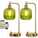 Conjunto de 2 Luminárias Vintage Industriais em Vidro Verde com USB QiMH