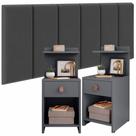 Conjunto de 2 Mesa de Cabeceira com 1 Gaveta e Prateleira Boss + 1 Cabeceira Estofada suspensa Julia