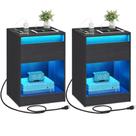 Conjunto de 2 mesa de cabeceira LED VASAGLE com Estação de Carregamento Ébano