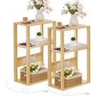 Conjunto de 2 mesas laterais pequenas de bambu estreito YUFAM de 3 camadas com estação de carregamento mesa de cabeceira fina para espaços pequenos, mesa de cabeceira fina com portas e tomadas USB Mesa fina com armazenamento, natural