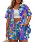 Conjunto de 2 peças CARCOS Plus Size para mulheres com estampa tropical de verão