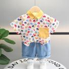 Conjunto de 2 Peças de Camisa Casual de Verão com Estampa de Dinossauro para Meninos Conjunto de 2 Peças de Camisa Casual de Verão com Estampa de Dinossauro para Meninos