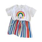 Conjunto De 2 Peças Listradas Arco-íris Para Bebês Meninas, Roupa Casual Da Moda Infantil