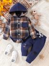 Conjunto De 2 Peças Para Bebê Menino Azul Marinho 0-3 Anos Camisa Com Capuz Jaqueta Calças Com Conjunto De 2 Peças Para Bebê Menino Azul Marinho 0-3 Anos Camisa Com Capuz Jaqueta Calças Com