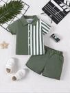Conjunto De 2 Peças Para Bebês Meninos, Camisa De Manga Curta E Shorts Em Cor Sólida, Moda Casual De