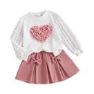 Conjunto De 2 Peças Para Meninas Com Top De Manga Lanterninha E Saia Com Laço Para Uso Casual Diário