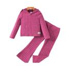 Conjunto De 2 Peças Para Meninas: Moletom Canelado Com Capuz E Calça Flare Para Outono/Inverno, Cor
