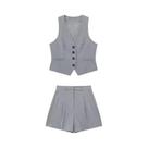 Conjunto De 2 Peças: Shorts De Cintura Alta Cinza E Colete Para Mulheres, Moda Chic Conjunto De 2 Peças: Shorts De Cintura Alta Cinza E Colete Para Mulheres, Moda Chic