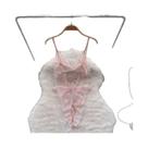 Conjunto De 2 Peças: Top Cropped Rosa Fofo Com Babados Sem Mangas E Minissaia - Pijama Casual Sexy