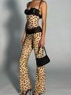 Conjunto De 2 Peças: Top Cropped Sem Mangas Em Patchwork Sexy E Calças Justas Com Estampa De