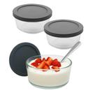 Conjunto De 2 Pote Vidro Bowl Redondo Com Tampa Hermética Marmita Fit 230ml