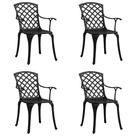 Conjunto de 2 Sillas Robustas para Patio vidaXL, Aluminio Fundido, Negras, Sillas de Comedor al Aire Libre con Respaldo Alto, Diseño Hueco, Resistentes a la Intemperie, Reposabrazos Ergonómicos