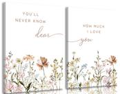 Conjunto de 2 viveiros de flores silvestres com arte de parede em tela com citação inspiradora