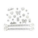 Conjunto De 20 Peças De Berloques Para Sapatos Borboleta Prateada Rainha Com Corrente De Diamantes, Conjunto De 20 Peças De Berloques Para Sapatos Borboleta Prateada Rainha Com Corrente De Diamantes,