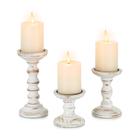 Conjunto de 3 castiçais de madeira Candeldo rústicos brancos estilo farmhouse