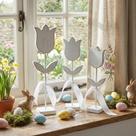 Conjunto de 3 decorações de mesa Junkin Spring com sinais de tulipa de madeira Conjunto de 3 decorações de mesa Junkin Spring com sinais de tulipa de madeira