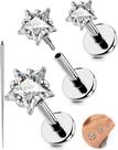Conjunto de 3 joias para piercing OUFER em titânio 18G com estrela de zircônia cúbica