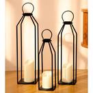 Conjunto de 3 lanternas elétricas PERFNIQUE de metal preto com temporizador