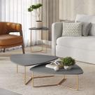 Conjunto de 3 Mesas Capri, 2 de Centro e 1 Lateral para Sala Design Orgânico em Metal Dourado Conjunto de 3 Mesas Capri, 2 de Centro e 1 Lateral para Sala Design Orgânico em Metal Dourado