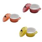 Conjunto de 3 mini panelas redondas porcelana A, com tampa - 12,7cm