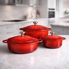 Conjunto De 3 Panelas Caçarolas Lechef Antiaderente Indução Vermelho