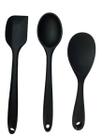 Conjunto de 3 Peças - Colher de Arroz 22,5cm e 27cm e Espátula 27cm em Silicone Preto - UNYHOME