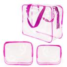 Conjunto de 3 peças de bolsa de higiene de viagem ROYBENS Crystal Clear PVC