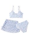 Conjunto de 3 peças de maiô COZYEASE para meninas, biquíni com estampa floral, 8Y