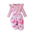Conjunto De 3 Peças Para Bebês Meninas, Macacão Com Manga Voadora, Calça Estampada Com Alça E Faixa Conjunto De 3 Peças Para Bebês Meninas, Macacão Com Manga Voadora, Calça Estampada Com Alça E Faixa