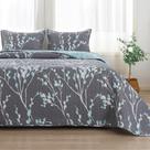Conjunto de 3 peças Quilt Andency King Size Cinza Azul Floral