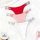Conjunto De 3 Tangas Sexy Femininas Confortáveis Com Cintos Brilhantes Lingerie Fashion G-string
