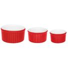 Conjunto de 3 Tigelas Ramequin Branco e Vermelho