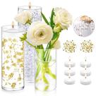 Conjunto de 3 vasos cilíndricos de vidro UDU para peças centrais com enchimento de 20.000 vasos, 6 velas flutuantes brancas, 2 cordões de pérolas para festa de casamento, decoração de mesa doméstica