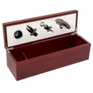 Conjunto de 4 Acessórios Para Vinho e Porta Garrafa de Madeira Marrom