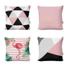 Conjunto de 4 Almofadas Rosa, Preto Flamingos e Geométricas Para Quarto Decoração 40x40 Novadecora