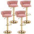 Conjunto de 4 Banquetas VECELO Ajustáveis para Balcão em Veludo Rosa Conjunto de 4 Banquetas VECELO Ajustáveis para Balcão em Veludo Rosa