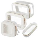 Conjunto de 4 bolsas de maquiagem transparente de couro para mulheres, estojo de cosméticos transparente para viagens, bolsas de higiene com zíper, estojo de maquiagem, organizador impermeável para mulheres e homens, acessórios de viagem, 4 tamanhos (brancos)