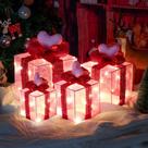 Conjunto de 4 caixas de presente com luz de coração rosa para decoração de Natal