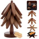 Conjunto de 4 Coasters de Madeira FONYICK - Design de Árvore com Suporte Sapele