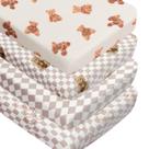 Conjunto de 4 lençóis de berço com elástico FIGEPO Bear & Plaid