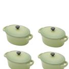 Conjunto de 4 mini panelas verdes ovais de porcelana, com tampa - 15cm