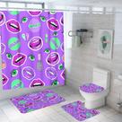 Conjunto de 4 peças de banheiro: cortina de chuveiro impermeável Pop Art Purple Conjunto de 4 peças de banheiro: cortina de chuveiro impermeável Pop Art Purple