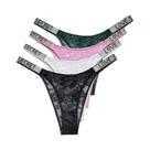 Conjunto De 4 Peças De Calcinhas Transparentes De Renda Sexy Com Letras E Strass Para Mulheres
