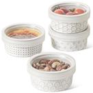 Conjunto de 4 peças de cerâmica Ramekins LE TAUCI, 120 ml com tampa, branco ártico