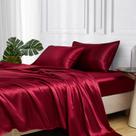 Conjunto de 4 peças de lençóis de cetim MR&HM King Size Burgundy