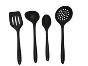 Conjunto de 4 Peças Espatula 30cm, Colher de 27cm,Escumadeira 32cm e Concha 29cm Preto UnyHome.