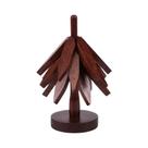 Conjunto De 4 Suportes De Madeira Natural Em Formato De Árvore Com 1 Suporte Para Pratos Quentes,