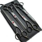 Conjunto de 4 Tesouras Kingstar Titanium Black 18cm para Pet Conjunto de 4 Tesouras Kingstar Titanium Black 18cm para Pet